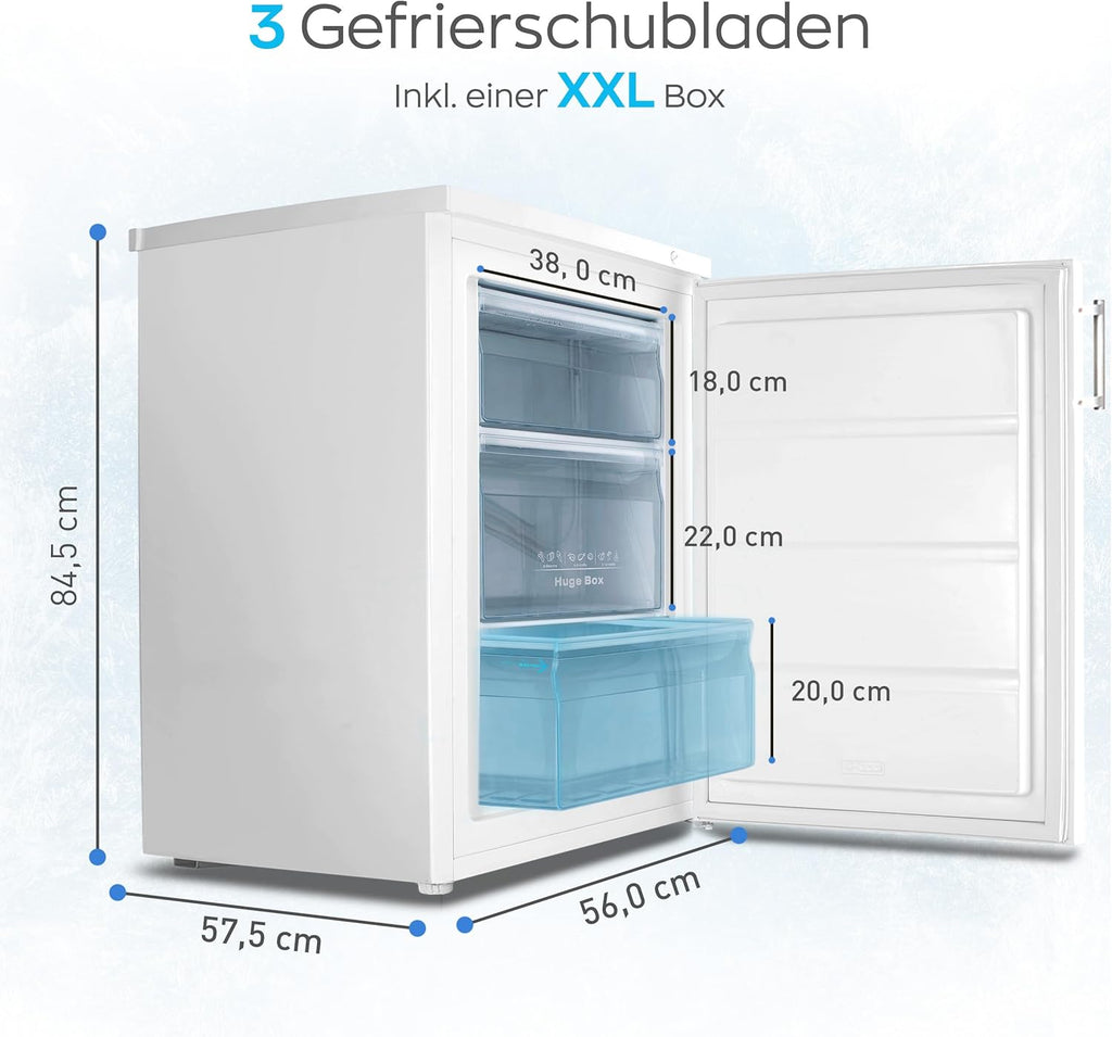 Congelatore Heinrich 61 litri -18°C, 3 cassetti congelatore, regolatore temperatura a 7 livelli, Airflow, porta reversibile, bianco