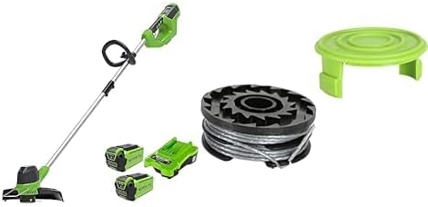 Greenworks 40V Akku Rasentrimmer für mittelgroße Gärten, höhenverstellbar, 30 cm Schnittbreite, automatischer Vorschub 1,65 mm Nylon Faden, zwei 40V 2Ah Akkus & Ladegerät, 3 Jahre Garantie G40LTK2X