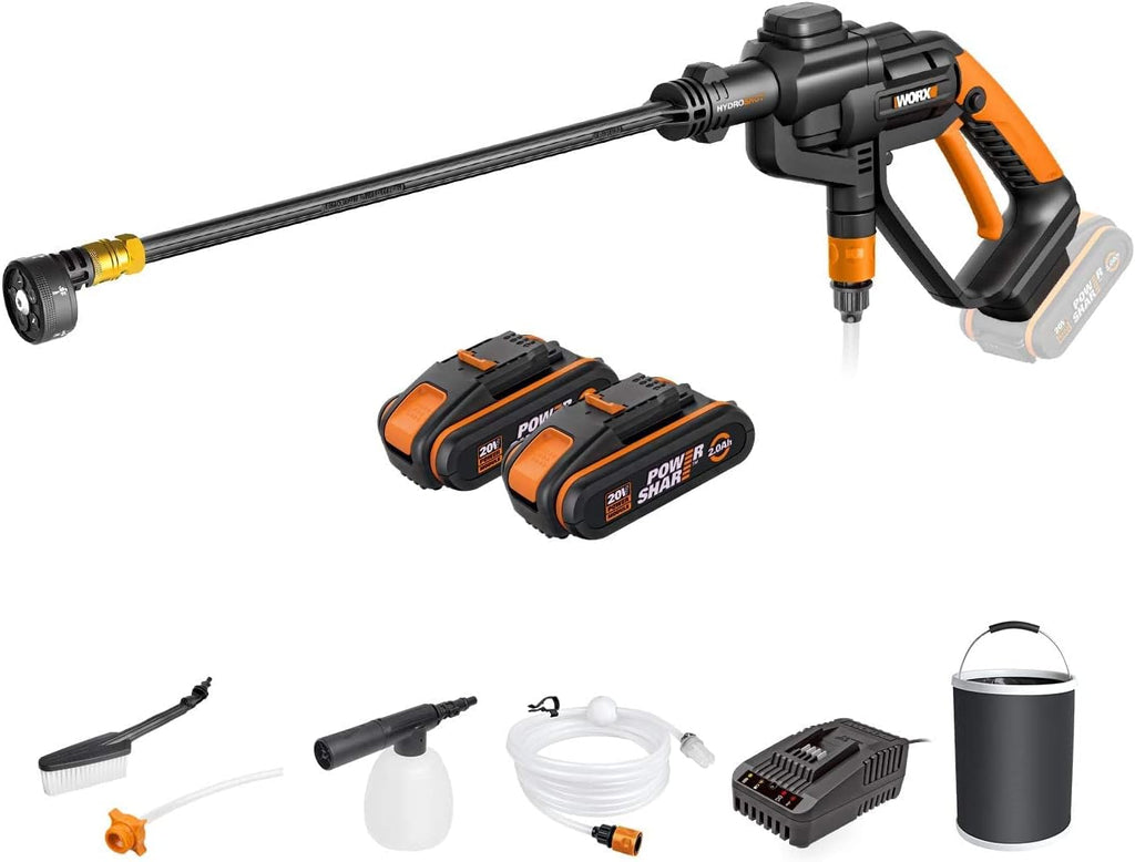WORX 18V(20V MAX) Akku Mobiler Hochdruckreiniger Hydroshot WG620E.4, 2,0Ah, Powershare, Multi-Sprühdüse, Lange Lanze, 6m Schlauch, Akku & Schellladegerät