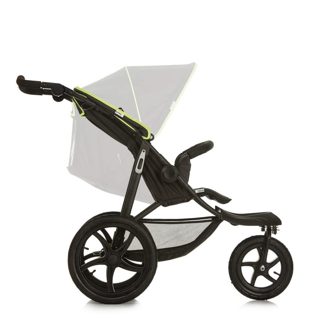 hauck Passeggino Runner 2, Passeggino a tre ruote con ruote pneumatiche XL per bambini fino a 22 kg, Protezione UV 50+, Finestra di ventilazione, Regolabile in altezza, Pieghevole, Cestino XL fino a 3 kg, Funzione reclinabile (Nero)