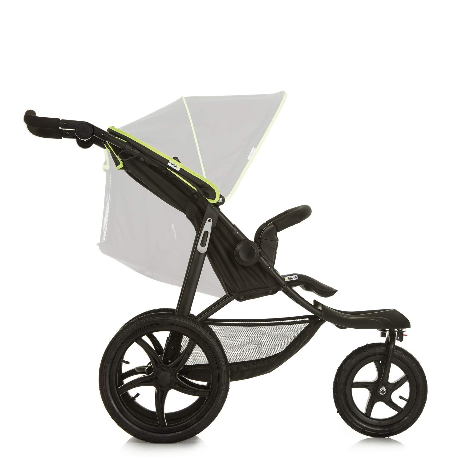 hauck Passeggino Runner 2, Passeggino a tre ruote con ruote pneumatiche XL per bambini fino a 22 kg, Protezione UV 50+, Finestra di ventilazione, Regolabile in altezza, Pieghevole, Cestino XL fino a 3 kg, Funzione reclinabile (Nero)