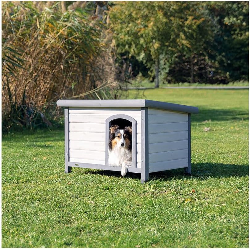 TRIXIE Cuccia per cani natura Classic tetto piatto, resistente alle intemperie e apribile, S–M: 85 × 58 × 60 cm, marrone - 39551