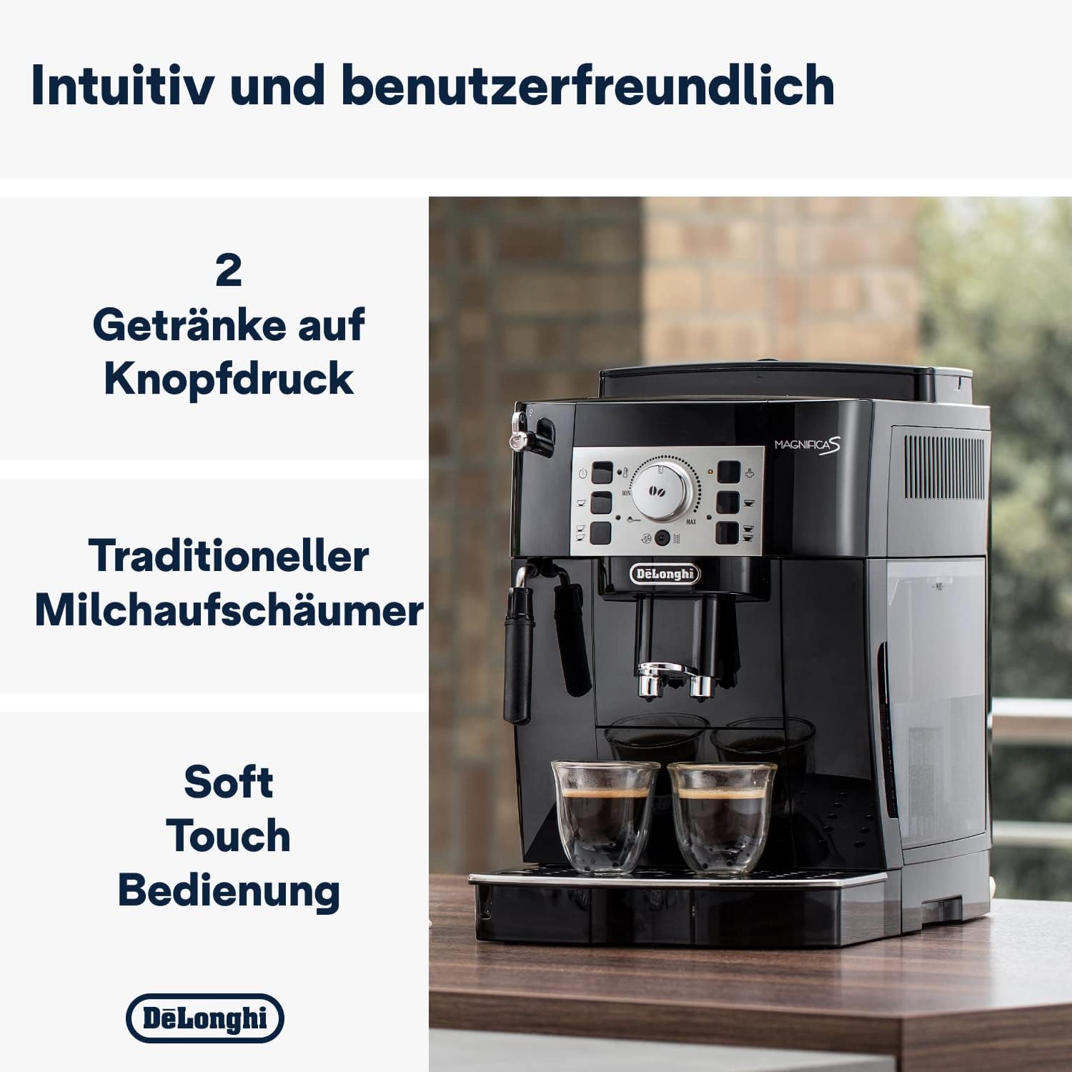 De'Longhi Magnifica Start ECAM222.60.BG, Macchina da Caffè Automatica con Sistema LatteCrema per Cappuccino Automatico, 4 Tasti di Selezione Diretta, Pannello di Controllo Soft-Touch, Funzione x2, 1450W, Nero/Grigio