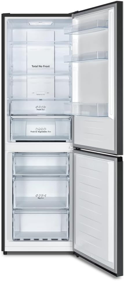 Hisense RB327N4ADD Frigorifero Combinato, Classe Energetica D, Total NoFrost, Porta Reversibile, Griglia Portabottiglie, Vano Frigo 171 Litri, Vano Congelatore 85 Litri, Look Acciaio Inox