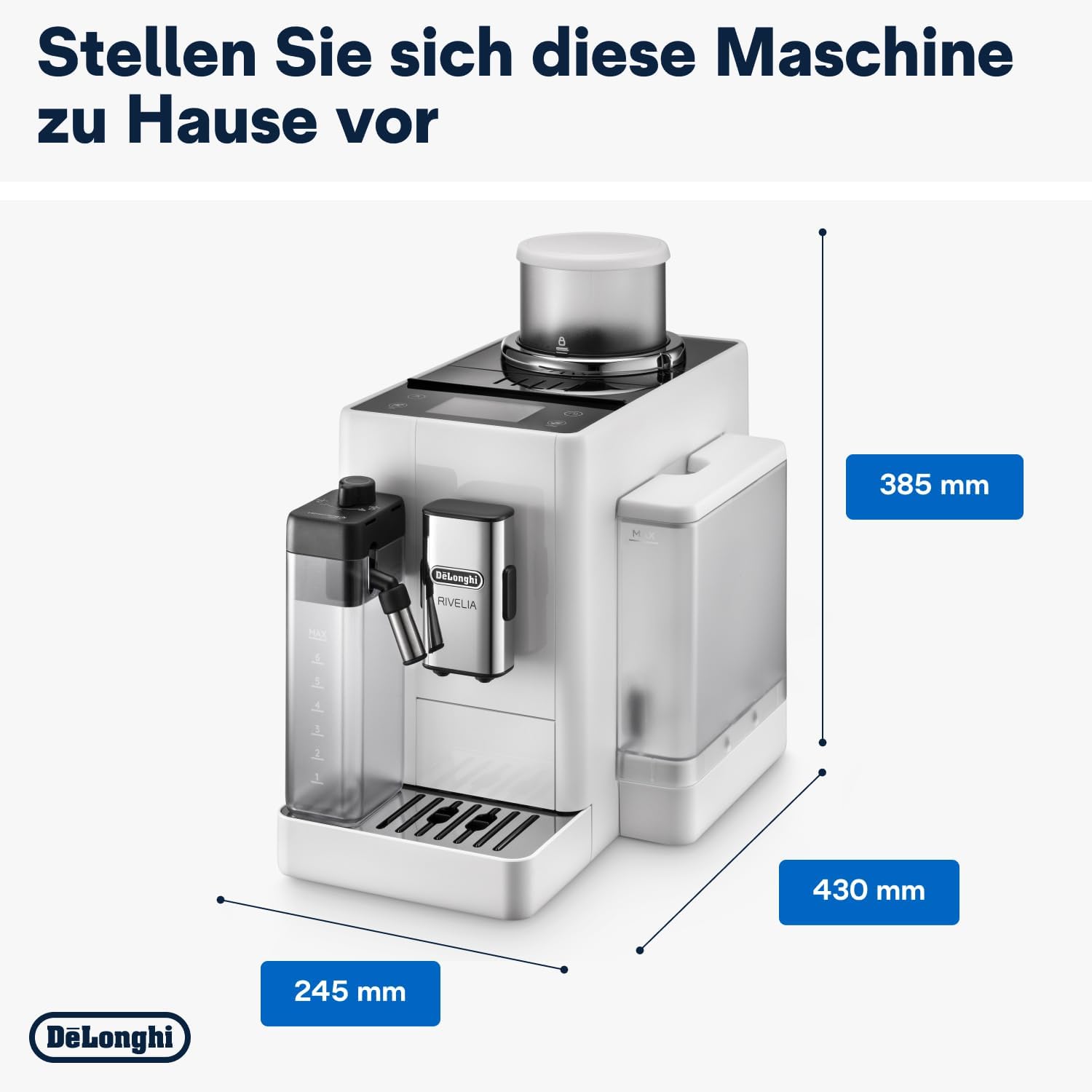 De'Longhi Rivelia EXAM440.55.W Macchina da Caffè Automatica con Sistema LatteCrema, Contenitore chicchi intercambiabile, 16 bevande caffè e latte con un solo tocco, Funzione Extra Shot, Display Touch da 3,5 pollici, Bianco