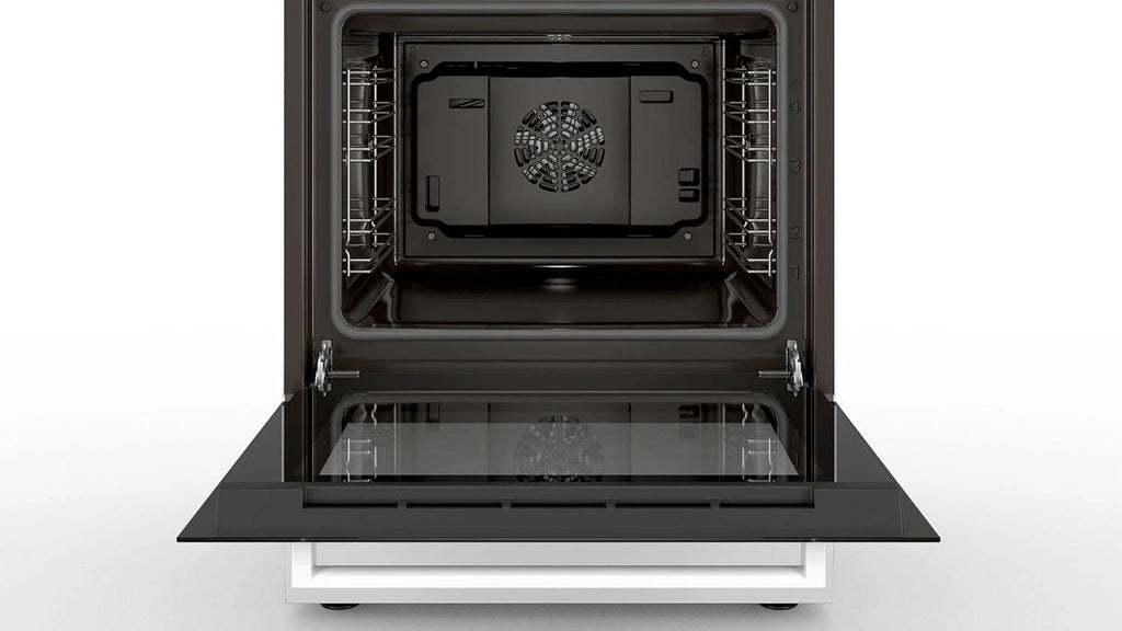 Bosch HKR39C250 Serie 4 Cucina Elettrica Indipendente, 60 cm di larghezza, Pulizia EcoClean Direct, Cottura a Ventilazione 3D su 3 livelli, Controllo con Display LED, Zona di cottura espandibile per pentole grandi