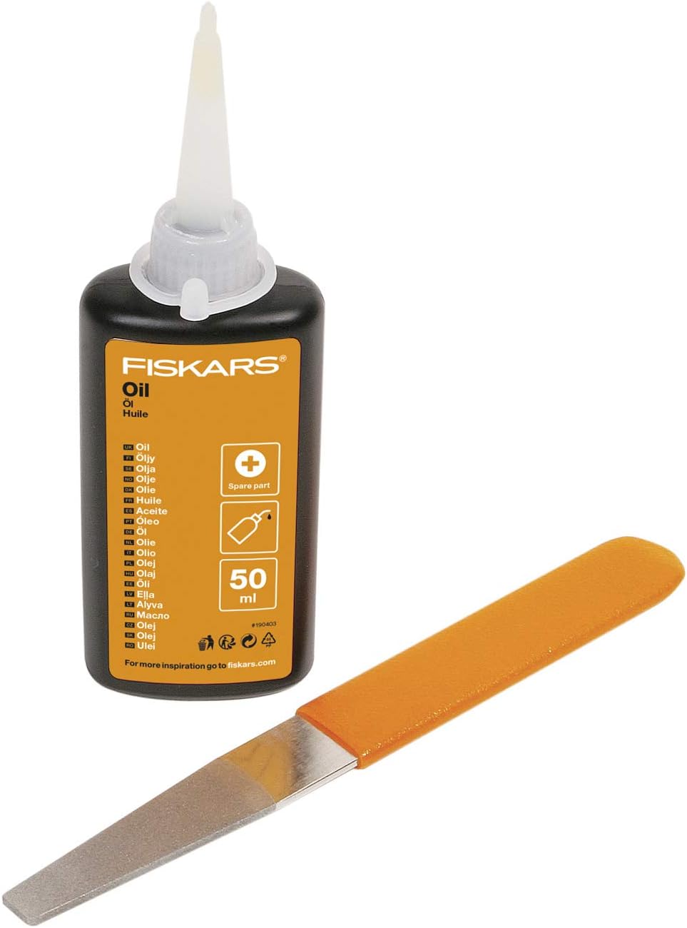 Fiskars Spindelmher, Rasenmher mit berührungslosem Schneidesystem, Schnittbreite: 43 cm, StaySharp Plus, Schwarz/Orange/Silber, 1015649