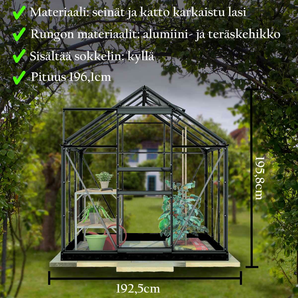 Lykke Gewchshaus Glass 3,8m2, schwarz