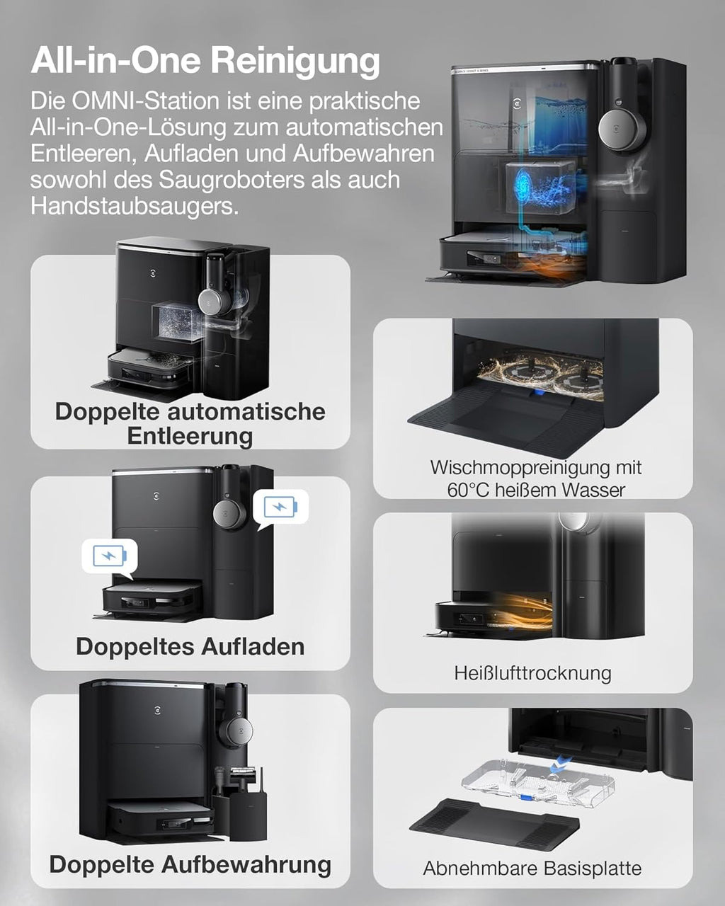ECOVACS DEEBOT X2 Combo Saugroboter mit Wischfunktion 8700Pa mit Handstaubsauger, doppelte automatische Leerung, 15mm Mopp-Hebesystem, selbstreinigender Roboterstaubsauger, Heiwasser-Moppreinigung