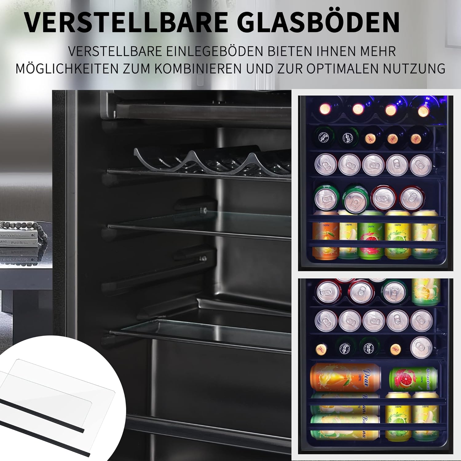 Frigorifero Merax 128L, Frigorifero da incasso per bevande con frigorifero da 120L + congelatore da 8L, con luce LED interna e ripiani regolabili, silenziosissimo per ristorante, bar, bevande e birra