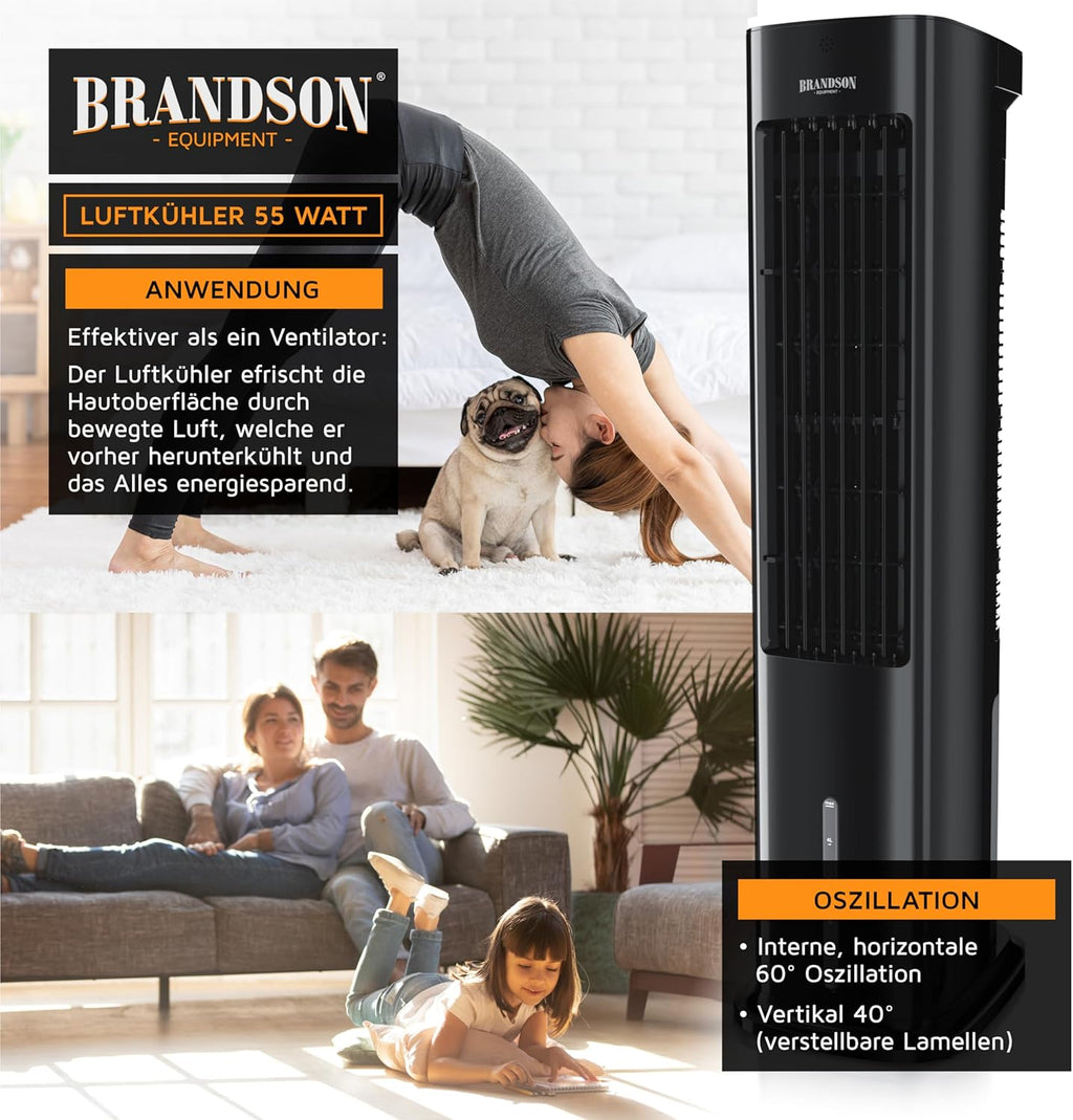 Brandson - Raffrescatore evaporativo 5 in 1 - Refrigeratore evaporativo, umidificatore, ventilatore e purificatore d'aria, condizionatore d'aria portatile senza tubo di scarico - Vincitore del premio 2025 - Silenzioso - Serbatoio dell'acqua da 5 litri