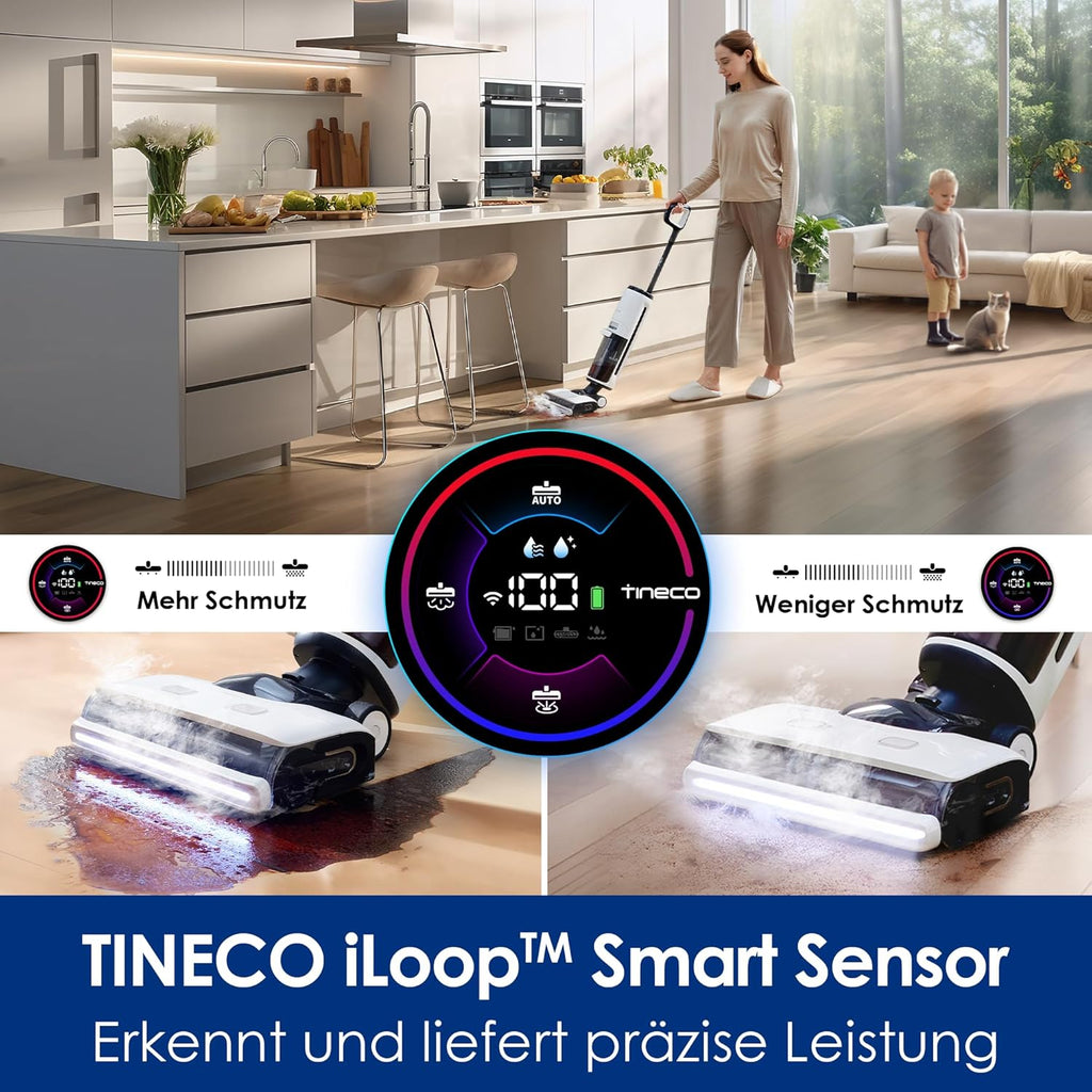 Tineco iFLOOR 5 Steam Lavapavimenti a vapore, vapore ad alta temperatura da 120℃, pulitore a vapore con filo, aspiraliquidi autopulente, lavapavimenti per sporco appiccicoso, residui di cibo