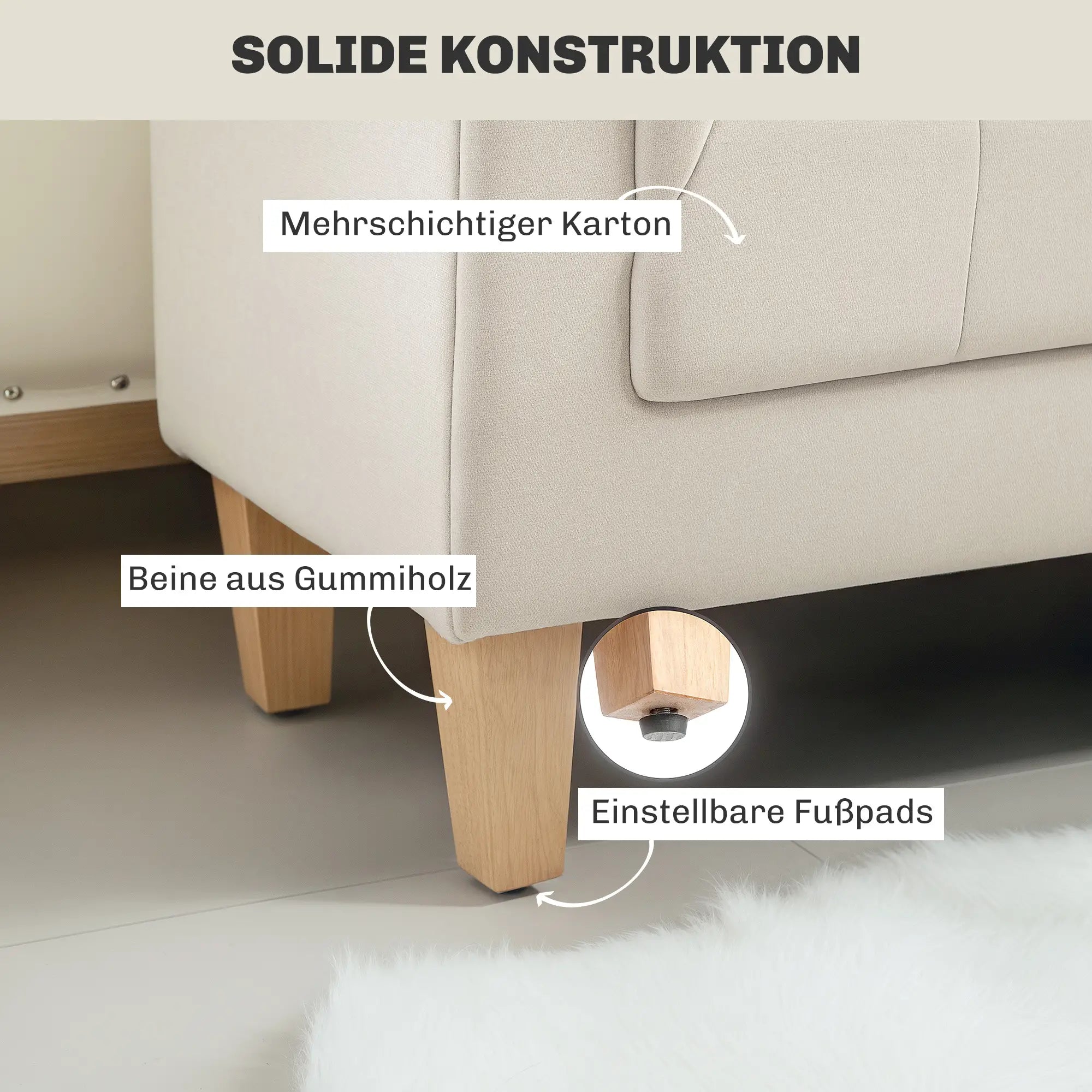 HOMCOM Polsterbank Vintage-Design Chenille Komfort Armlehne Beige