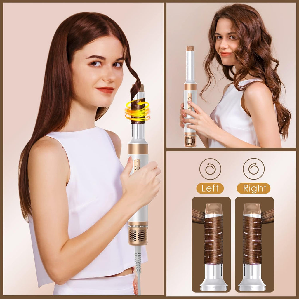Asciugacapelli Air Styler 7 In 1, Motore ad Alta Velocità 110000 giri/min, Spazzola ad Aria Calda Con 7 Accessori, Asciugare, Lisciare, Arricciare, Dare Volume, Massaggiare il Cuoio Capelluto, Cura Ionica (Bianco)