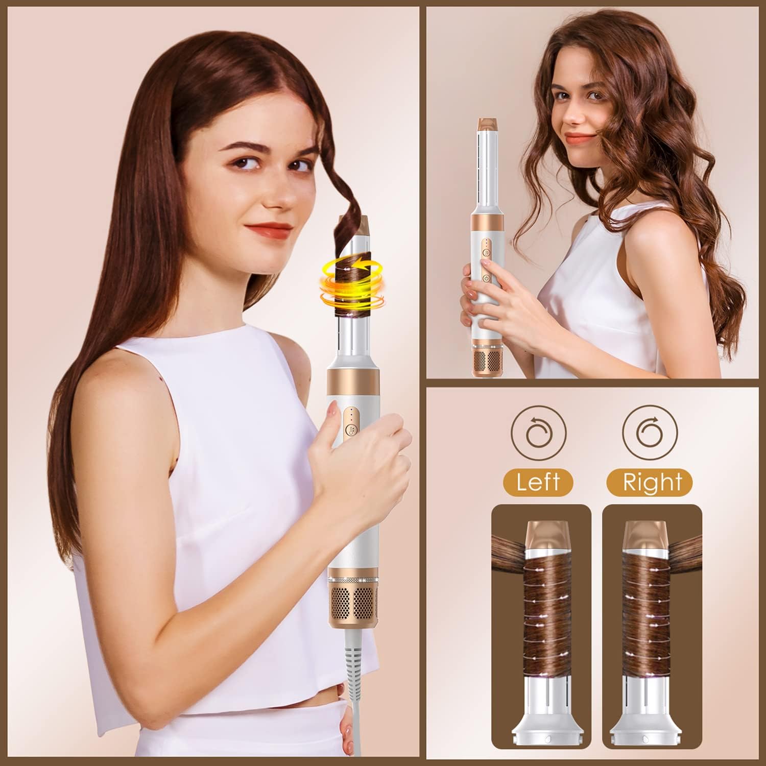 Asciugacapelli Air Styler 7 In 1, Motore ad Alta Velocità 110000 giri/min, Spazzola ad Aria Calda Con 7 Accessori, Asciugare, Lisciare, Arricciare, Dare Volume, Massaggiare il Cuoio Capelluto, Cura Ionica (Bianco)