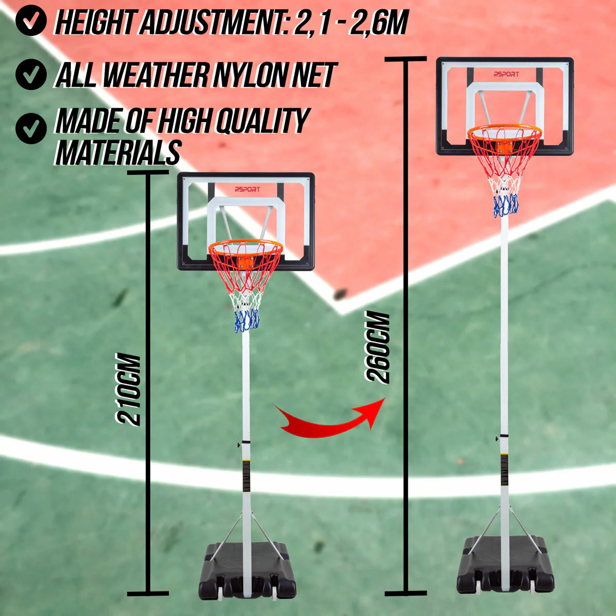 ProSport Canestro da basket Junior 2,1-2,6m