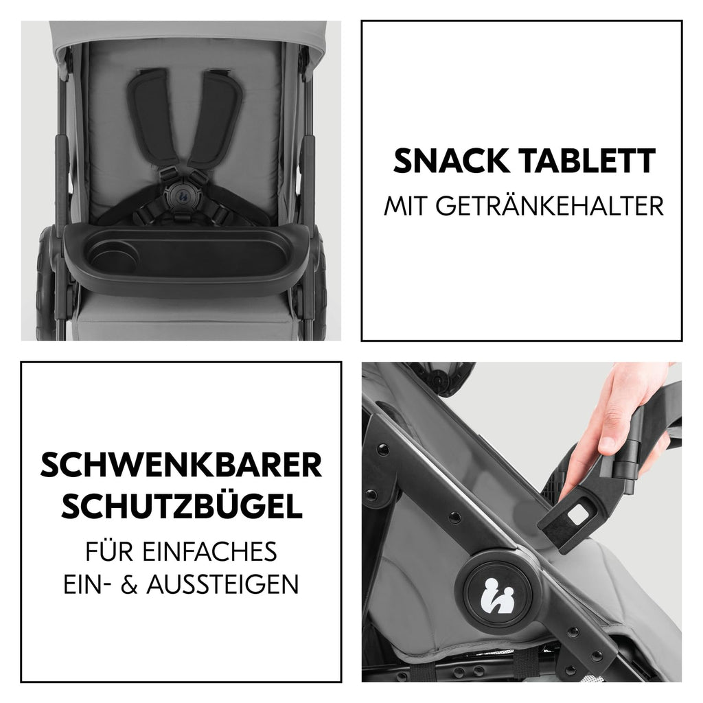 hauck Set Trio 3in1 Shop N Care con Passeggino, Navicella, Seggiolino Auto dalla nascita fino a 22 kg, Chiusura Compatta, Reclinabile, Portabicchieri & Vassoio, Protezione UV 50+ (Grey)