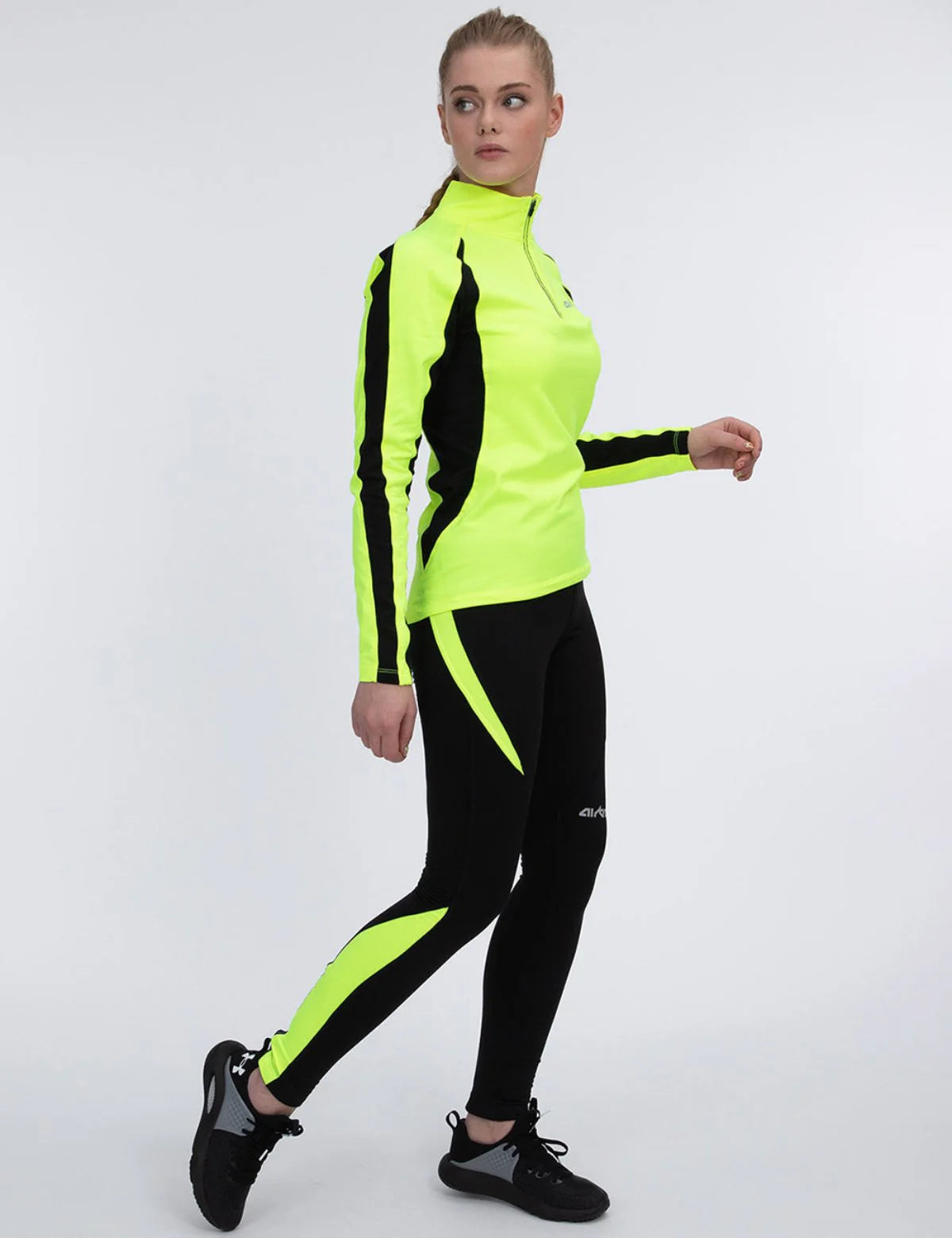 Pantaloni da Corsa Lunghi Termici da Donna Pro Nero Neon