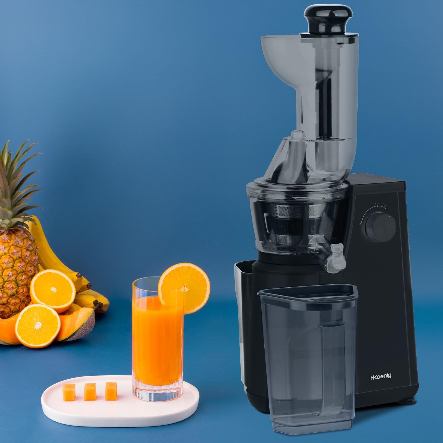 H.Koenig GSX22 Estrattore di succo / 1 L / 3 filtri per sorbetto, succo denso, succo leggero / Contenitore per polpa / Lavabile in lavastoviglie / Acciaio inossidabile /, Nero