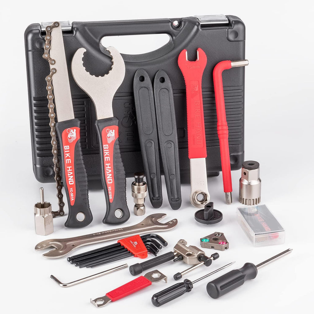 CXWXC Fahrrad Reparaturset, Tragbarer Fahrrad Werkzeugkoffer Fahrrad Werkzeug Set für Fahrrad Reifen Kette Montage Reparaturen Bike Tool Set mit Tragekoffer (Rot) (32 Teilig)