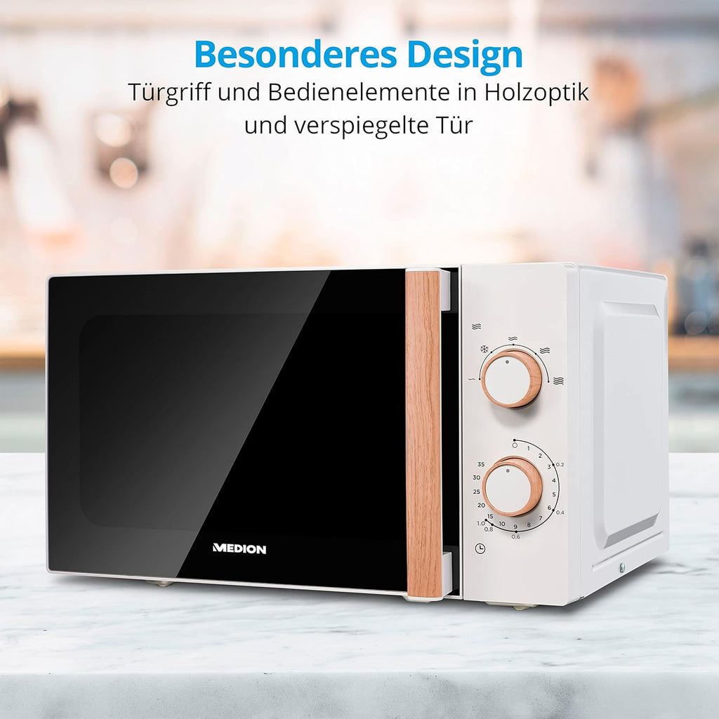 MEDION Mikrowelle, ca. 700 Watt Leistung, ca. 17 Liter Kapazitt, 6 Stufen, Auftaufunktion, MD 15644, schwarz/silber