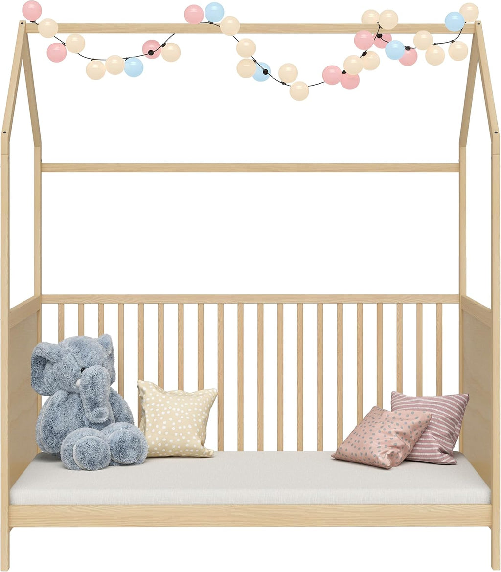 Bellabino Nika Lettino a capanna 70 x 140 cm, letto con sbarre e lettino a capanna per bambini e neonati in pino massiccio bianco, regolabile in altezza su 3 posizioni, incl. rete a doghe