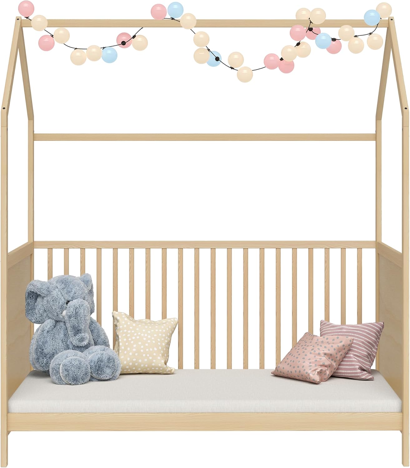 Bellabino Nika Lettino a capanna 70 x 140 cm, letto con sbarre e lettino a capanna per bambini e neonati in pino massiccio bianco, regolabile in altezza su 3 posizioni, incl. rete a doghe