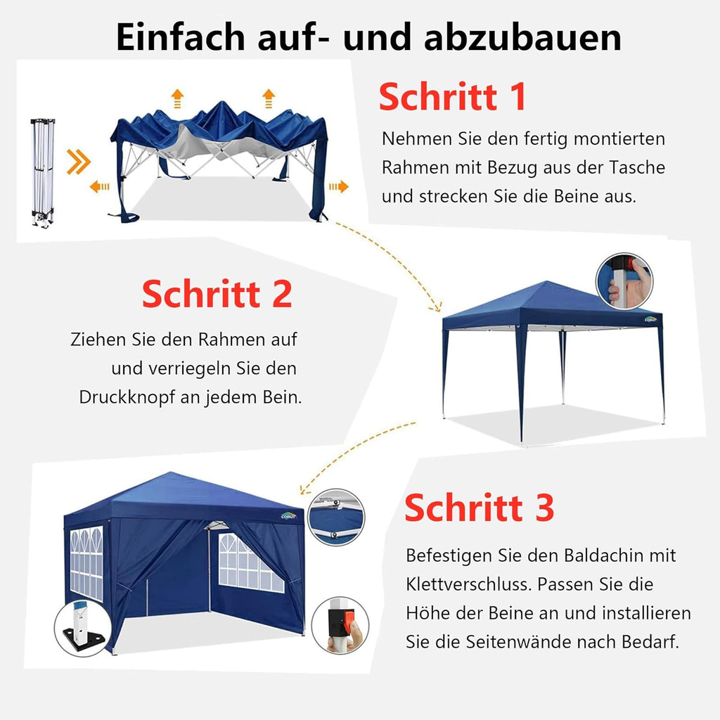 COBIZI Gazebo 3x6 Pieghevole Impermeabile Stabile con 6 Pareti Laterali a Cono Tenda per Feste 3 Altezze Regolabili Protezione UV Borsa per il Trasporto Picchetti, Corde per Giardino, Matrimoni, Mercati, Eventi all'Aperto