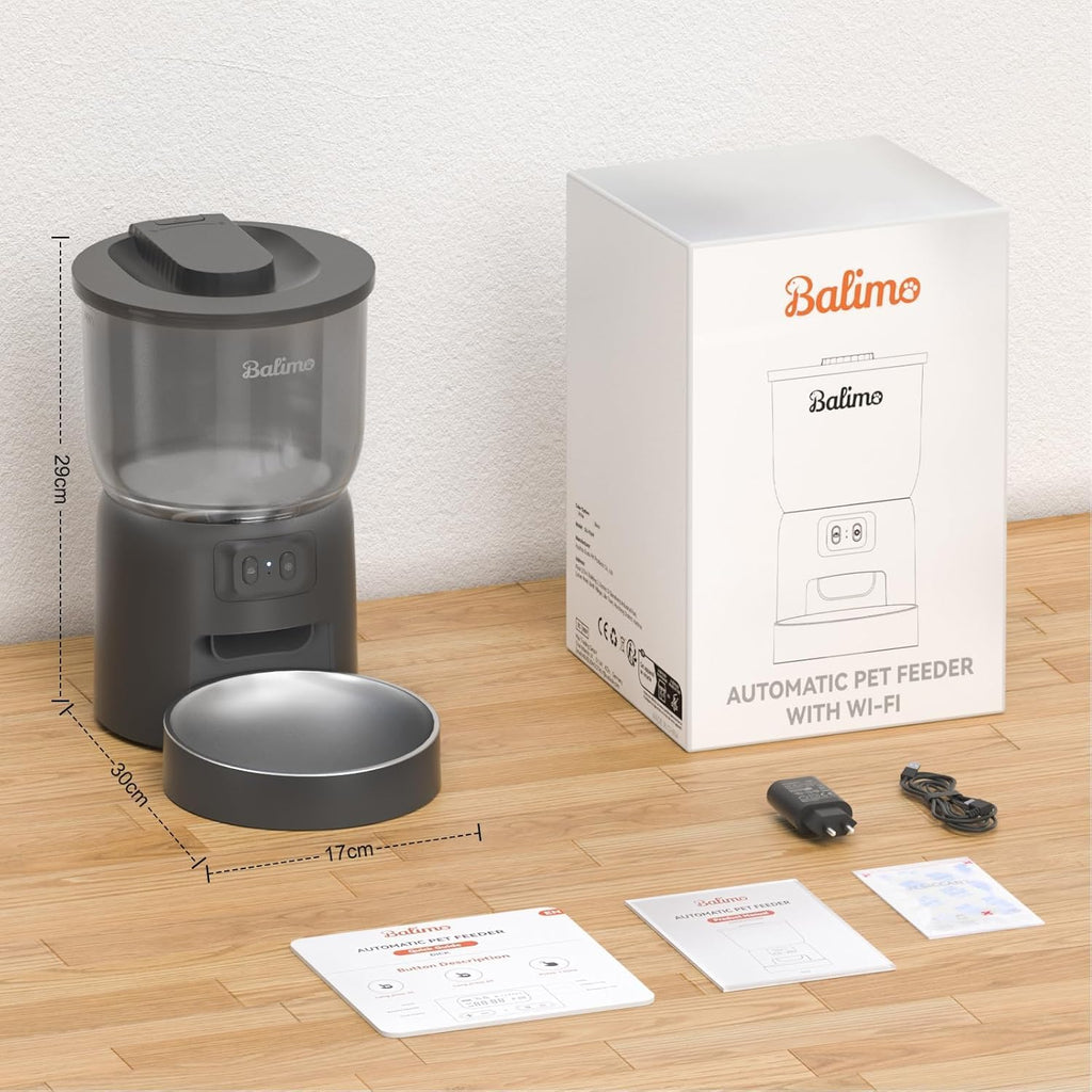 Balimo Futterautomat Katze mit HD 1080P Video, 2,4 G WLAN Katzenfutter Automat mit APP Steuerung und Nachtsicht, 4L futterspender Katze, Katzen Futterautomaten mit Edelstahlnapf, 8 Mahlzeiten pro Tag