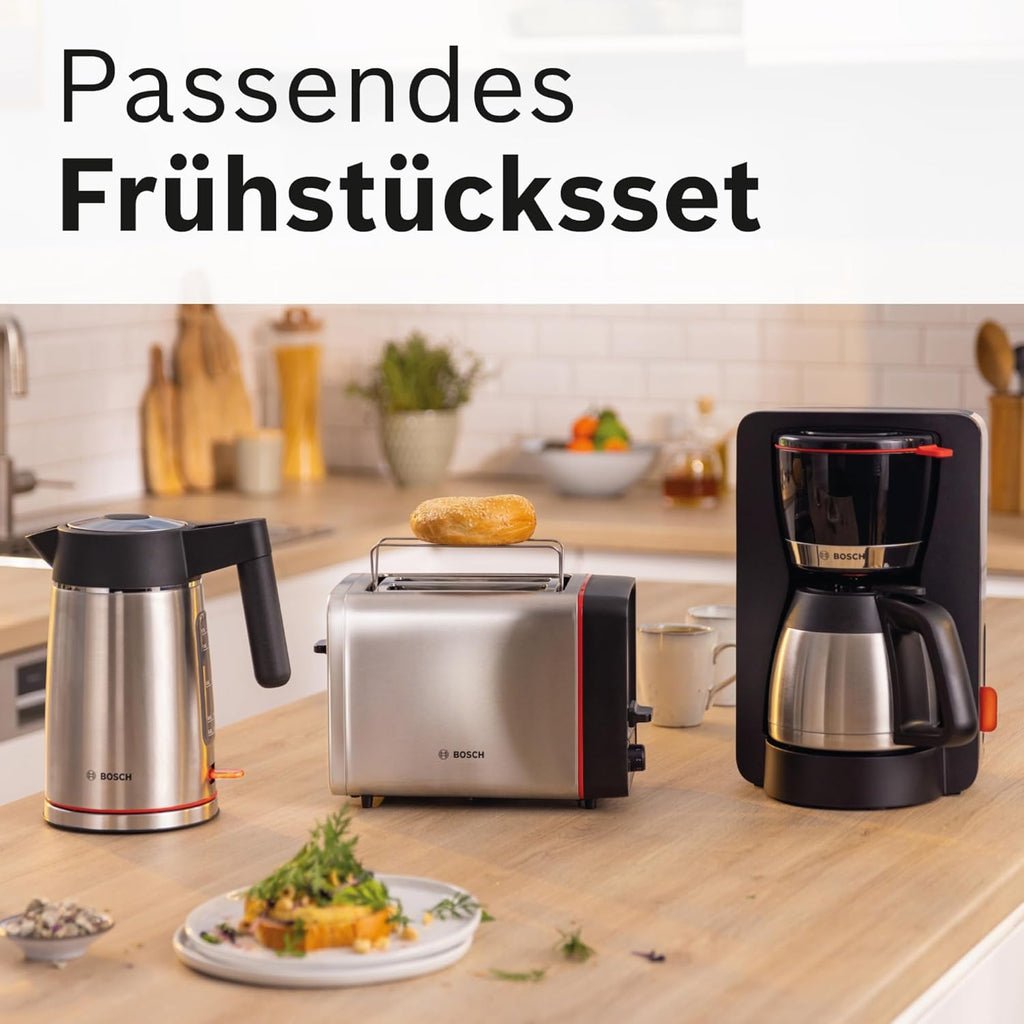 Bosch Filterkaffeemaschine MyMoment TKA3M134, Thermokanne 1 L, für 8-12 Tassen, Tropfstopp, schwenkbarer Filtertrger, Entkalkungsprogramm, abnehmbarer Wassertank, 1200 Watt, Schwarz matt