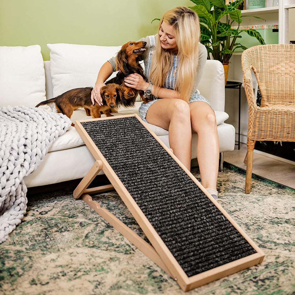 Holtaz Rampa per Cani Rampa per Gatti Scaletta per Cani per Letto o Divano Pieghevole in Legno Petwalk Scala per Cani Rampa di Carico per Animali Domestici con Inserto Antiscivolo Naturale
