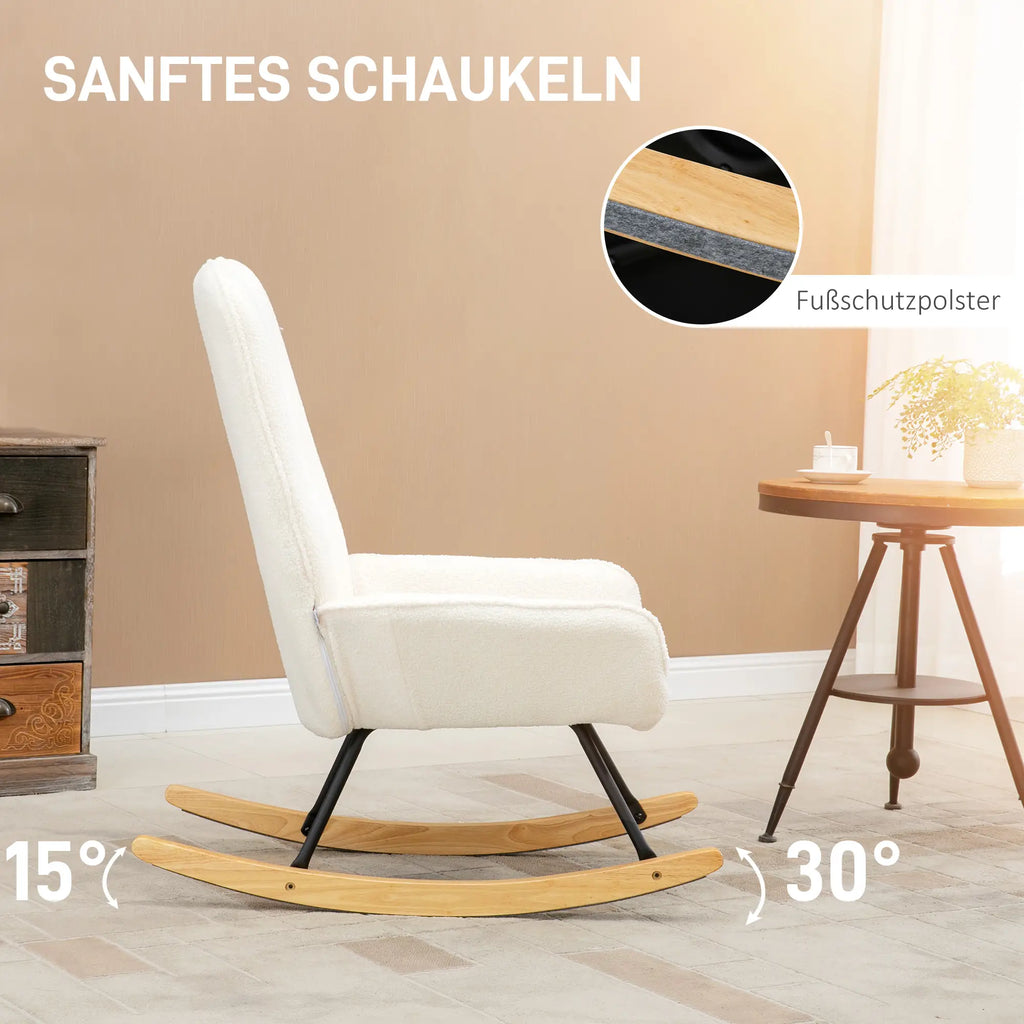 HOMCOM Sedia a Dondolo Soggiorno Relax Comfort Tessuto Sherpa Avorio