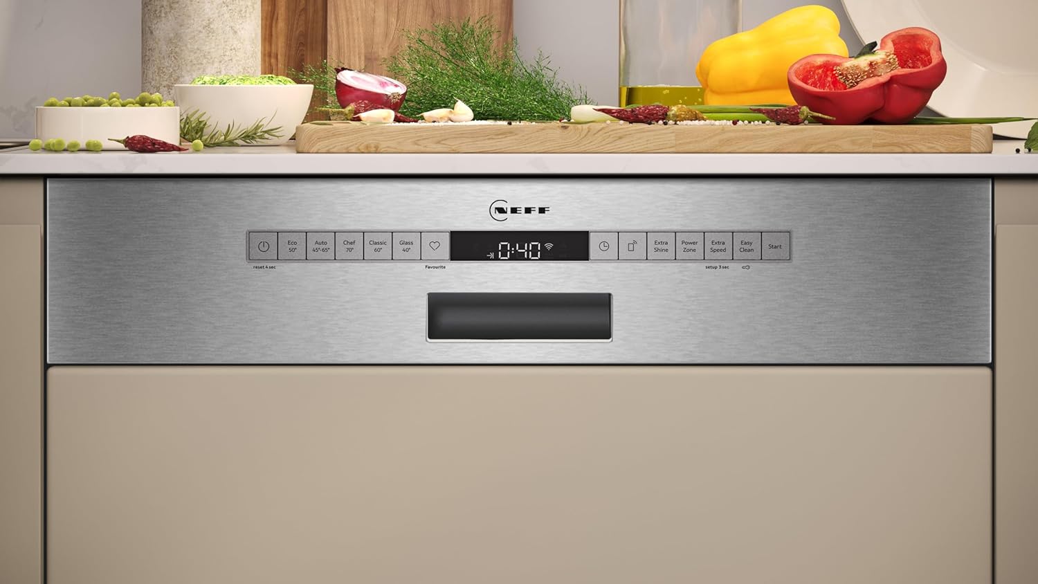 NEFF S157YCX03E, N 70, Lavastoviglie smart a scomparsa totale, 60 cm, cassetto per posate, Made in Germany, Asciugatura Zeolith, lavastoviglie particolarmente silenziosa, cestello superiore regolabile in altezza, forte pressione di spruzzo