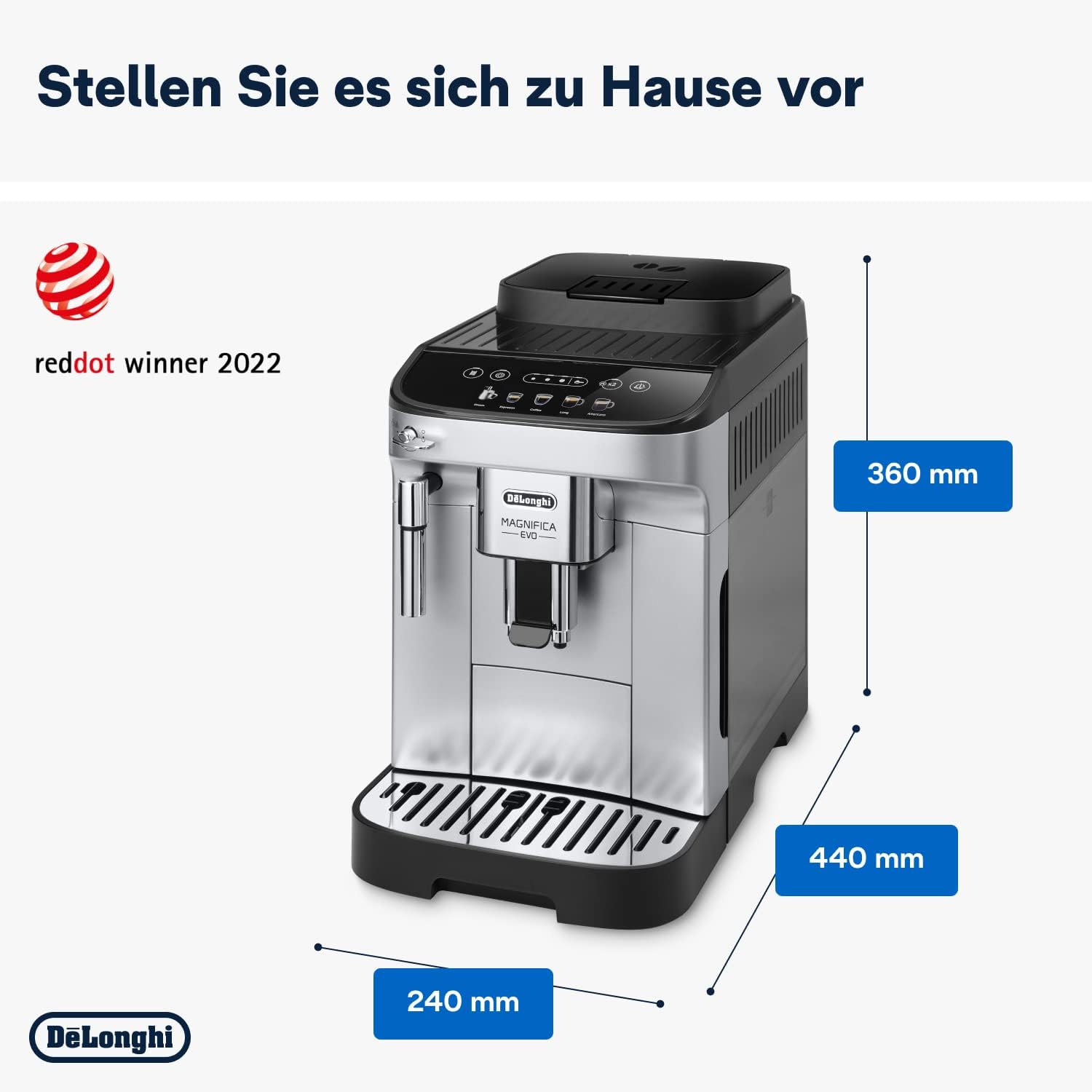 De'Longhi Magnifica Evo ECAM 292.33.SB Macchina da caffè automatica con lancia vapore, 5 pulsanti diretti per espresso, caffè e specialità di caffè, pannello di controllo intuitivo, funzione 2 tazze, argento/nero