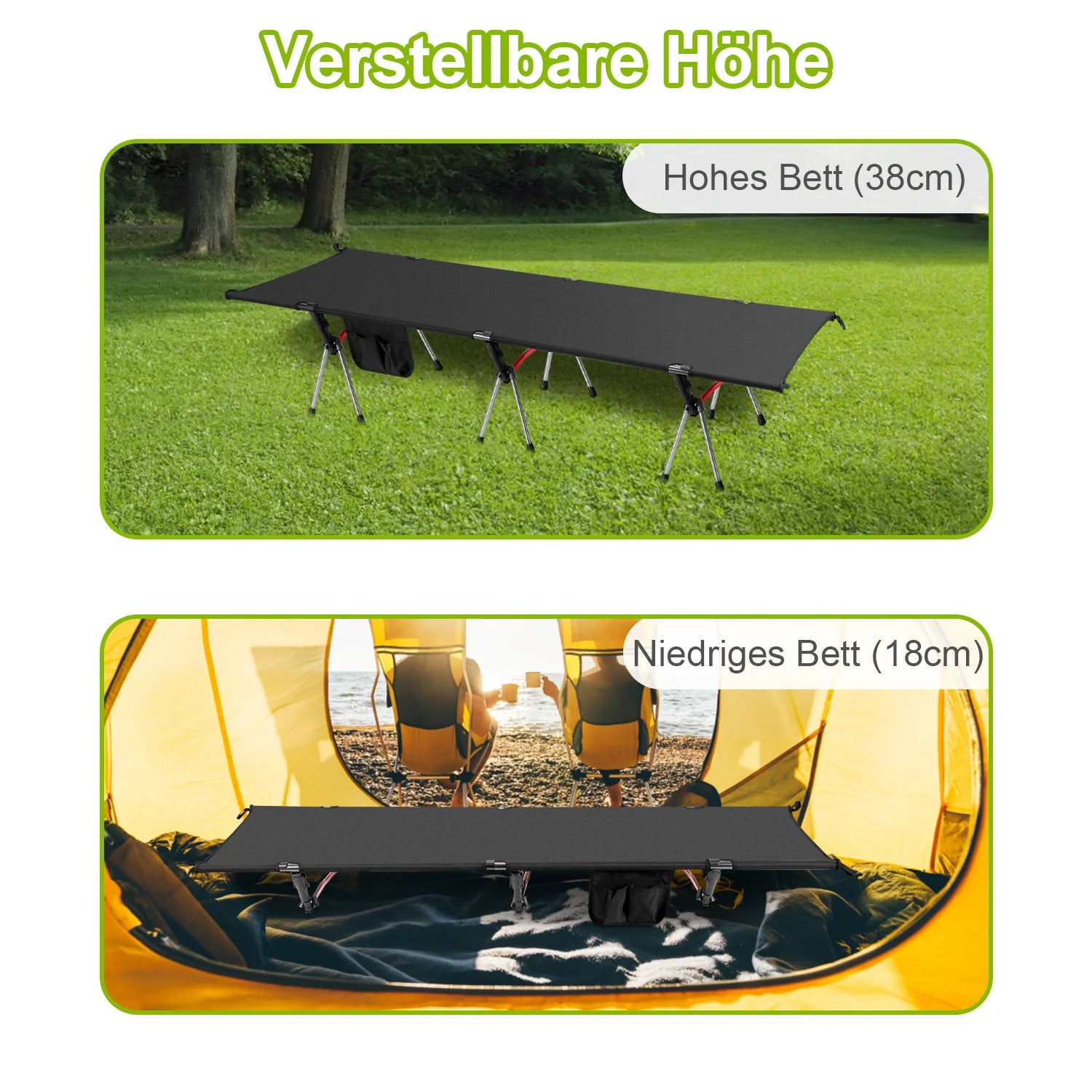 Sonnewelt Klappbett Campingbett  mit Tragetasche hhenverstellbar bis 150 kg