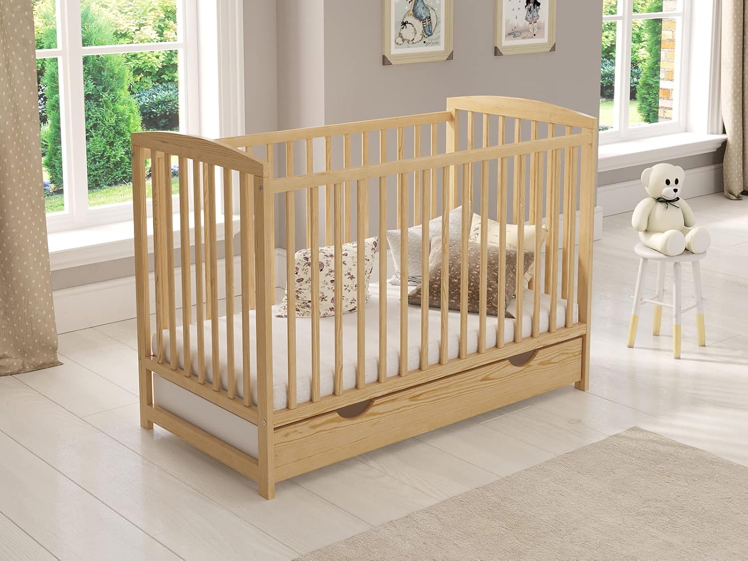 Love For Sleep Babybett Beistellbett 120x60cm mit Schaumstoffmatratze Weiß Jacob Kinderbett Baby Bett Holz - Kinderbett Babybett, Mitwachsend Gitterbett Baby Bed