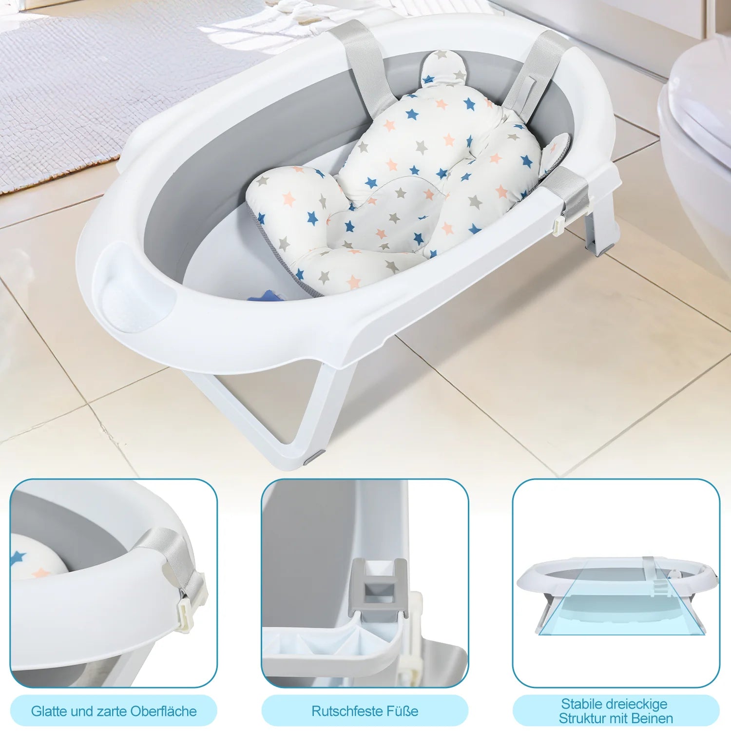 Sonnewelt Babywanne mit Stnder Faltbare mit Thermometer