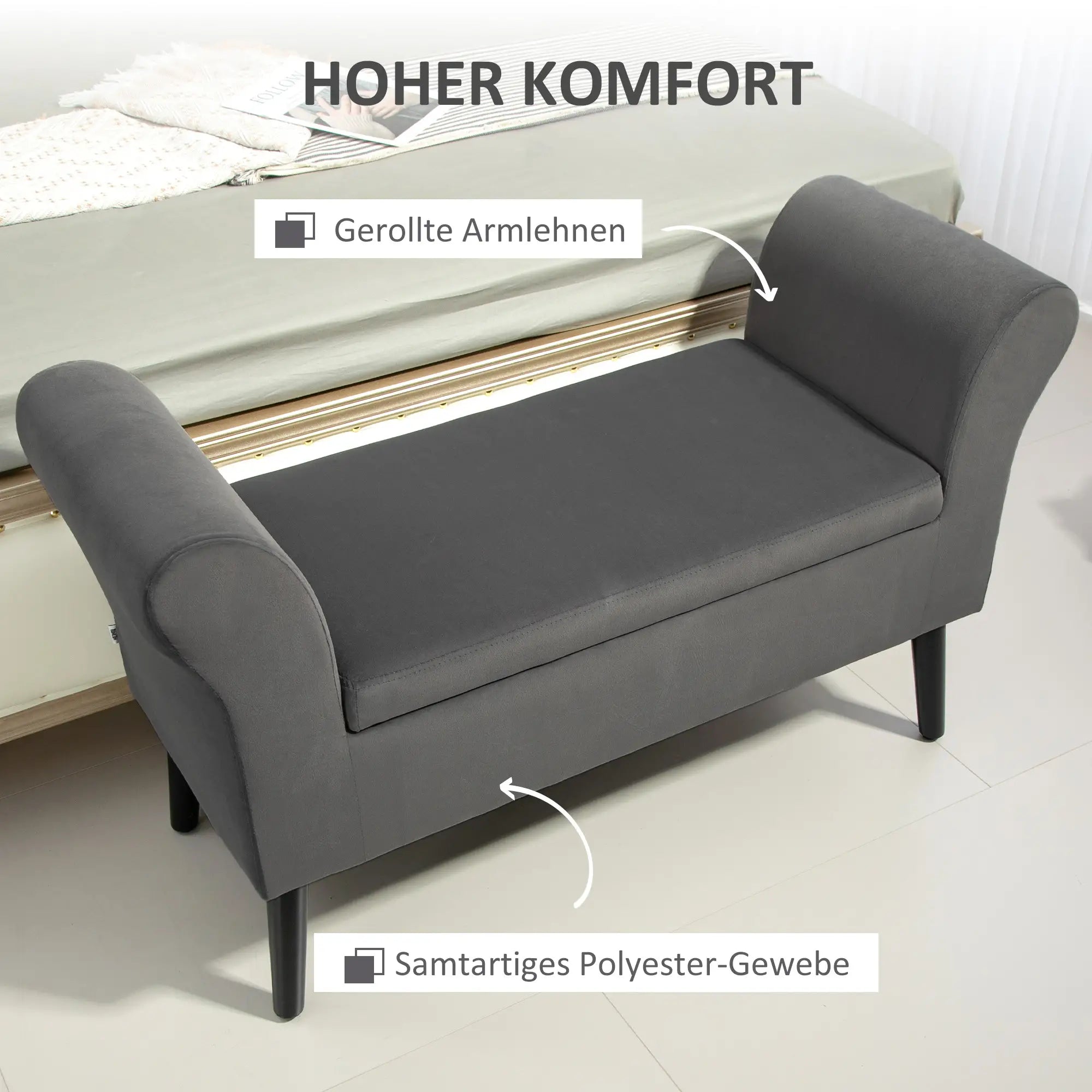 HOMCOM Sitzbank mit Stauraum & Armlehnen, Dunkelgrau