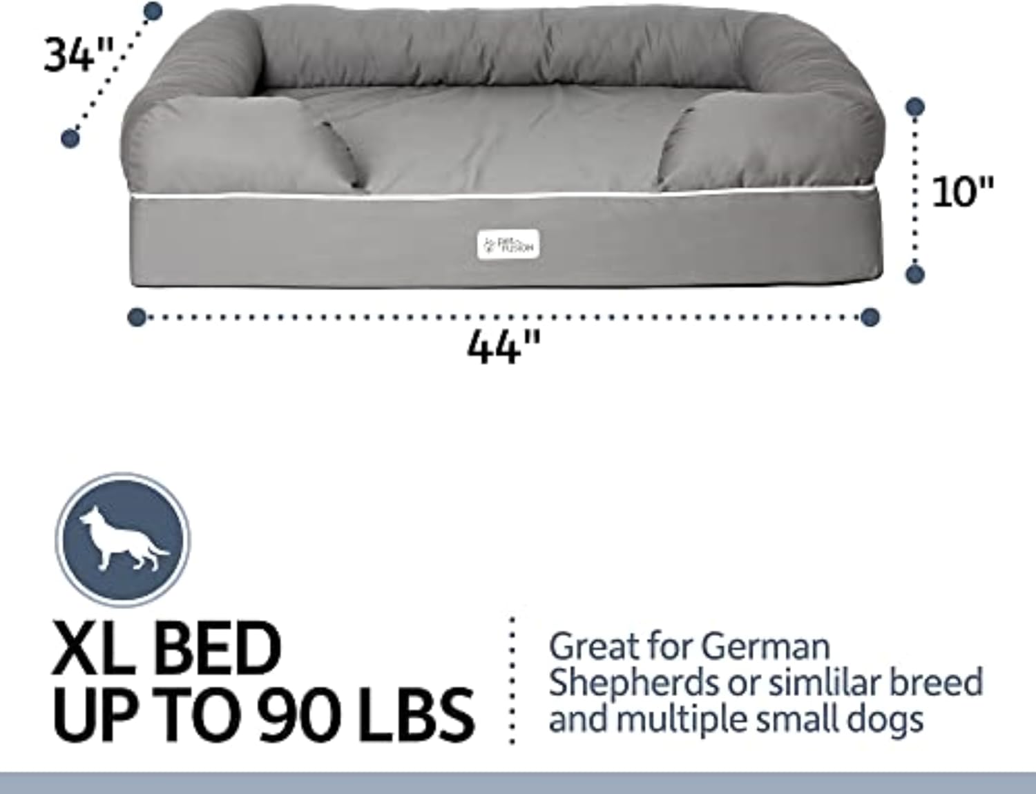 PetFusion Large per cani/gatti con memory foam solido di 10 cm, fodera impermeabile e cerniere YKK di alta qualità, miscela di cotone traspirante, rimovibile e facile da pulire, S