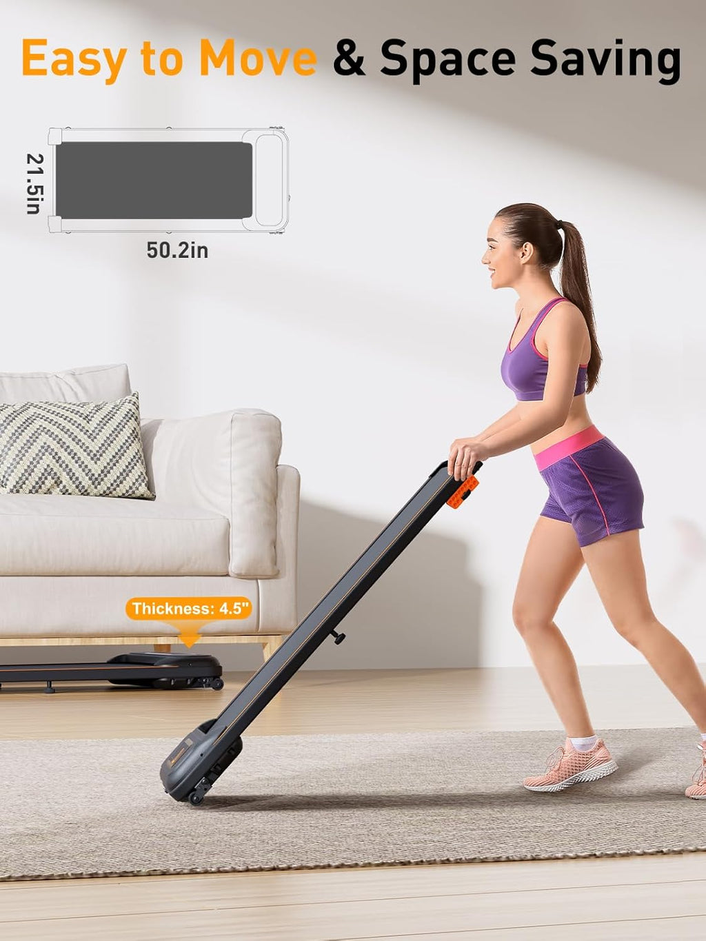 Tapis roulant elettrico WalkingPad, per casa, con motore silenzioso da 2,5 HP, tapis roulant sottile con inclinazione, 1-6 km/h, display LCD, altoparlante Bluetooth, telecomando e controllo tramite app, per casa e ufficio