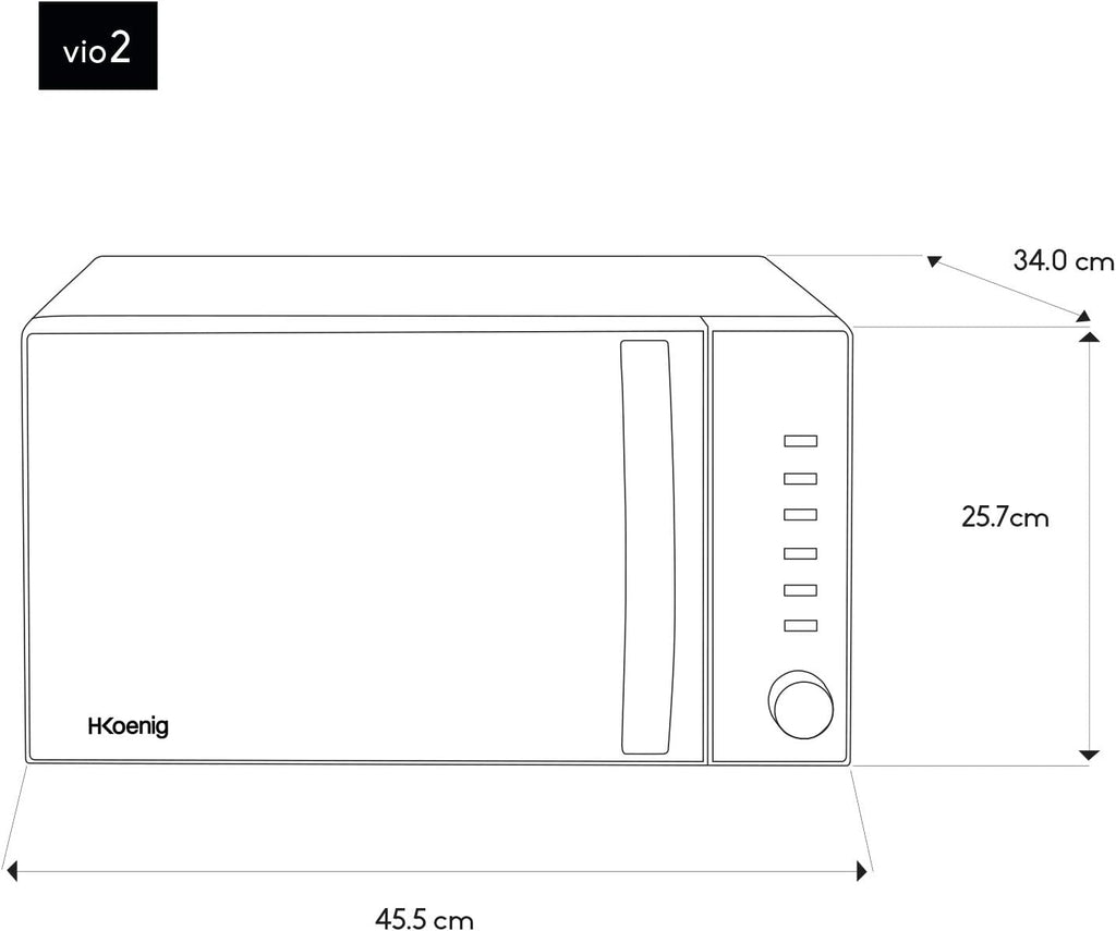 H.Koenig Microonde e Grill 2 in 1 VIO9, 25L, Piatto Girevole 27cm, 10 Livelli di Cottura fino a 1000W, Scongelamento, Cottura Combinata, Display LCD