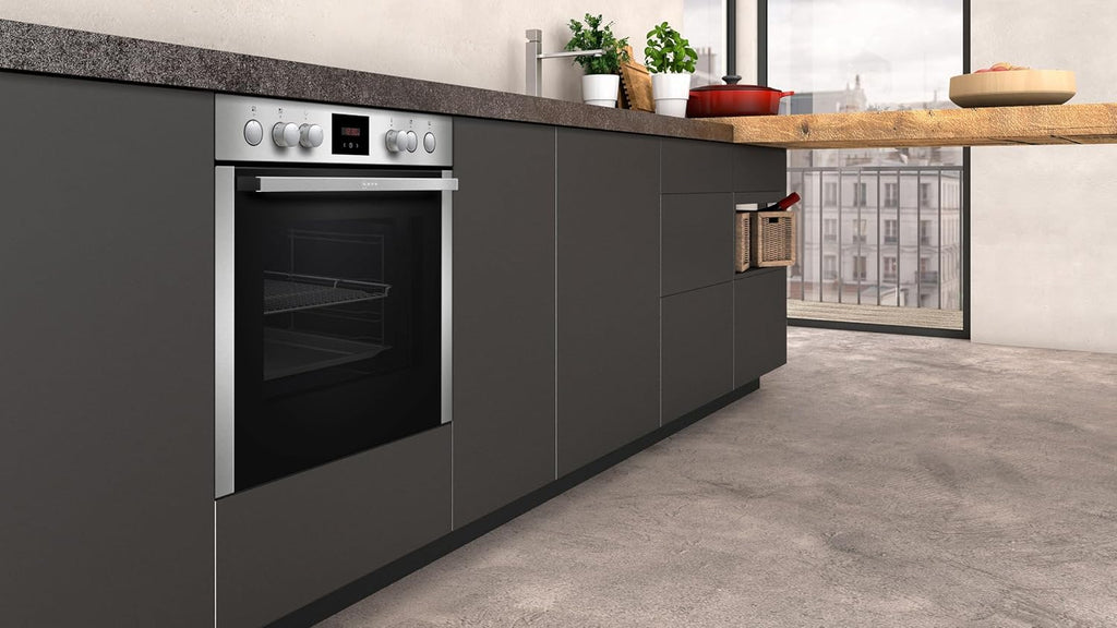 NEFF EDX442, Set composto da E1ECD0AN0, N 30, Forno da incasso con CircoTherm, 60 x 60 cm, Acciaio inossidabile e M13R42N2, N 50, Piano cottura elettrico controllato dal forno, 60 cm, Nero, con cornice a filo