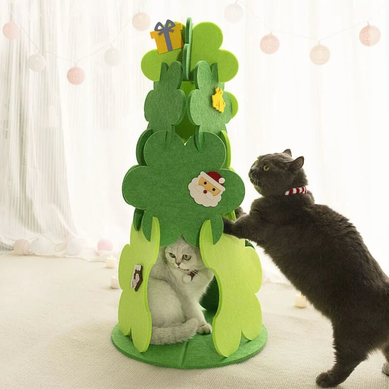 FelineFreude - Gemütliches Filz-Katzenbett im Weihnachtsbaum-Design