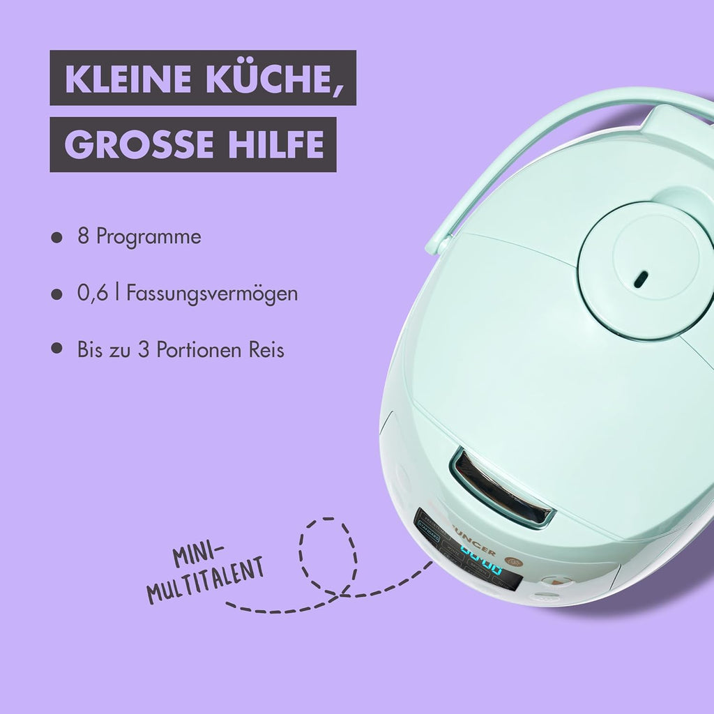 REISHUNGER Cuociriso digitale piccolo, nero | Da 0,6 L fino a 3 persone | Funzione mantenimento calore, timer e pentola premium | Multicooker e vaporiera piccoli, 8 programmi, tecnologia a 7 fasi