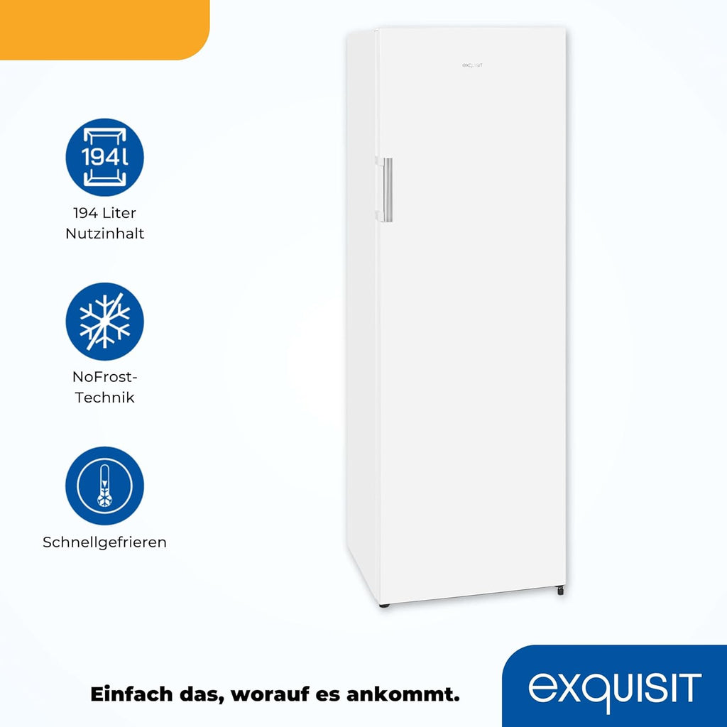 Exquisit Gefrierschrank GS271-NF-H-010E weiss | Gefrierschrank NoFrost 194 l Volumen | Tiefkühlschrank mit 5 Schubladen | Schnellgefrieren