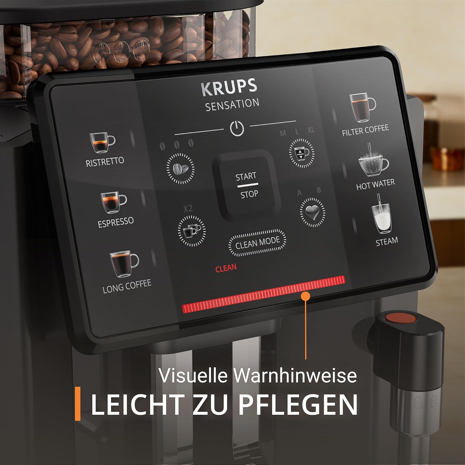 Krups Sensation Macchina da Caffè Automatica, Lancia Vapore, 5 Bevande, Funzione Caffè Filtro, Funzione 2 Tazze, Caffettiera, Nero, EA910810