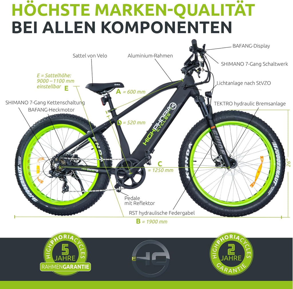Highphoria Bici Elettrica Adulti, E-Bike 250W 25 km/h con Batteria, Motore Potente, Cambio a Catena, E-Mountain Bike con Forcella Ammortizzata Idraulica Pedelec per Uomo e Donna