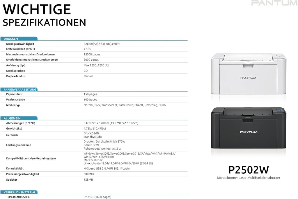 PANTUM M6500NW Multifunktions-Laserdrucker,Drucker Scanner, Kopierer(WLAN, App, Airprint, A4, Schwarz-weiß-Drucker)