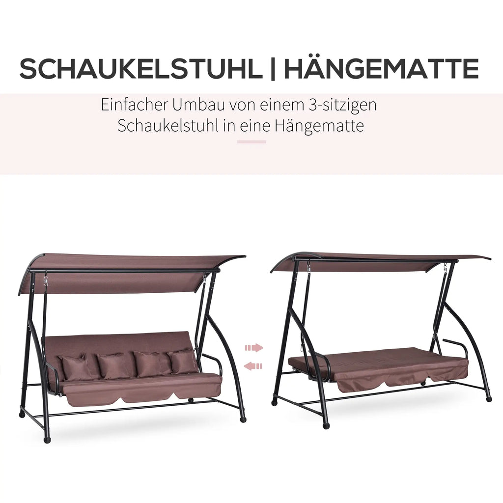 Outsunny Hollywoodschaukel 3-Sitzer Liegefunktion Sonnendach