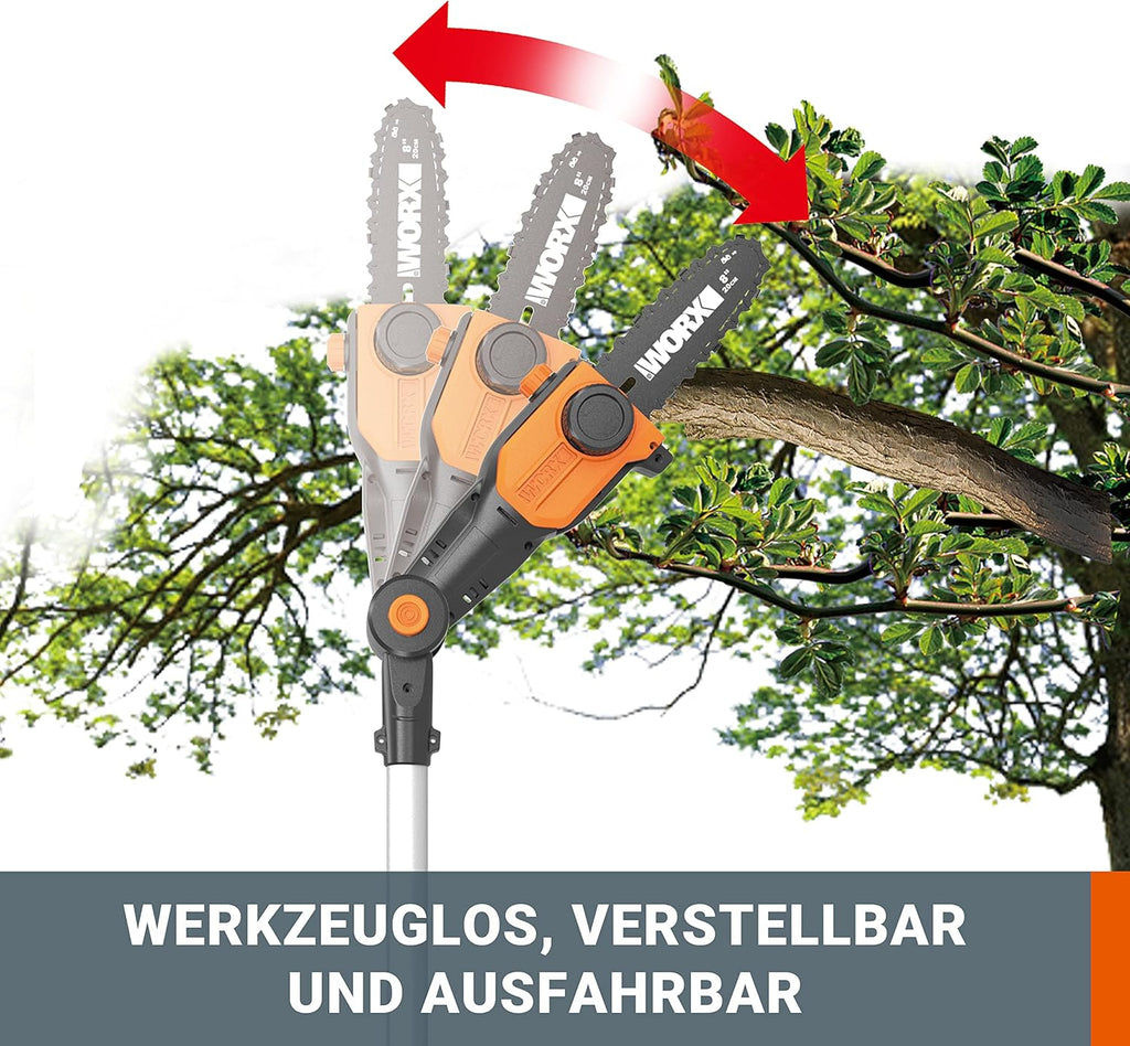WORX WG252E.9 Tagliasiepi Telescopico a Batteria - Larghezza di Taglio 45 cm - Asta Telescopica Regolabile in 10 Posizioni fino a 3,20 Metri di Altezza - Compatibile con PowerShare - Batteria e Caricabatterie Non Inclusi